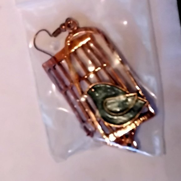 NEW Asymmetric Blue Birdcage Bird Cage Antique Bronze Dangle Earring - Present! - Picture 7 of 8